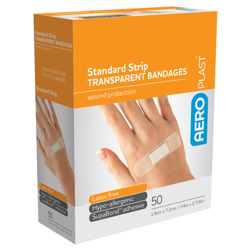 Aeroplast Transparent Standard Strip 7.2 x 1.9cm Box of 50 Pack of 12