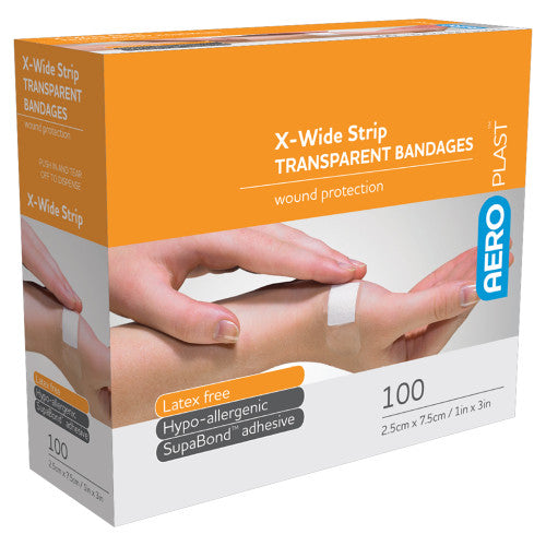 Aeroplast Transparent Extra Wide Strip 7.5 x 2.5cm Box of 100 Pack of 12