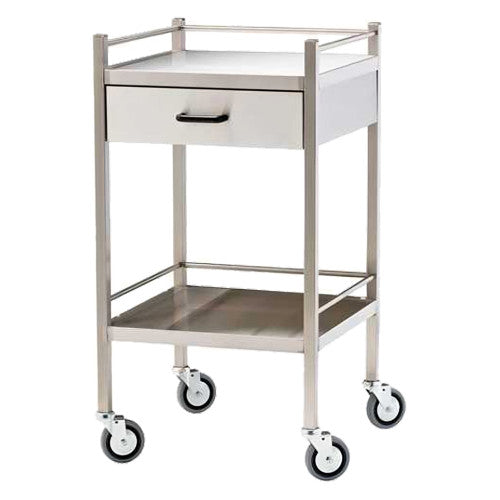 Aerosupplies Medium Stainless Steel Trolley with Drawer 60 x 50 x 97cm