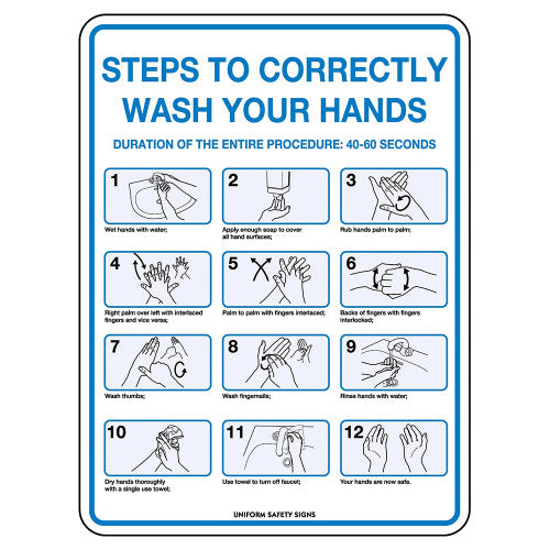 Aerosupplies Poly Hand Washing Steps Sign 30 x 22.5cm