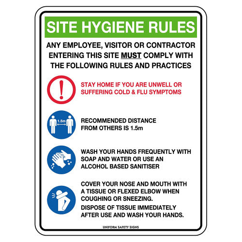 Aerosupplies Poly Site Hygiene Rules Sign 30 x 22.5cm