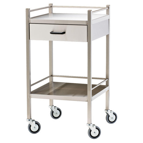 Aerosupplies Small Stainless Steel Trolley with Drawer 50 x 50 x 97cm