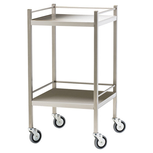 Aerosupplies Small Stainless Steel Trolley with Rails 50 x 50 x 97cm