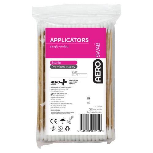 Aeroswab 15cm Single End Applicators Bag of 100 Pack of 24