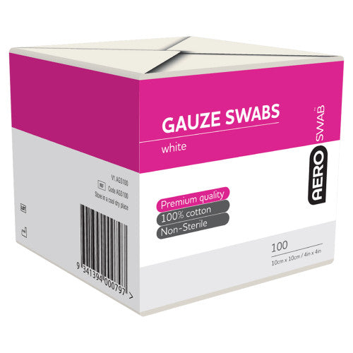 Aeroswab Non-Sterile White Gauze Swab 10 x 10cm Pack of 100 8ply