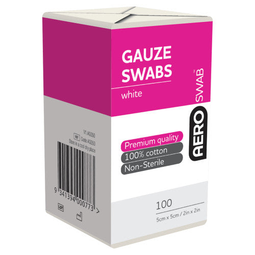Aeroswab Non-Sterile White Gauze Swab 5 x 5cm Pack of 100 8ply