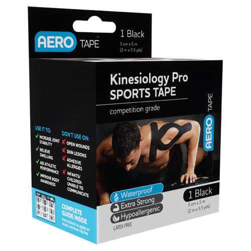 Aerotape Black Kinesiology Pro Sports Tape 5cm x 5m Pack of 12