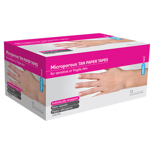 Aerotape Tan Microporous Paper Tape 2.5cm x 5m Box of 12