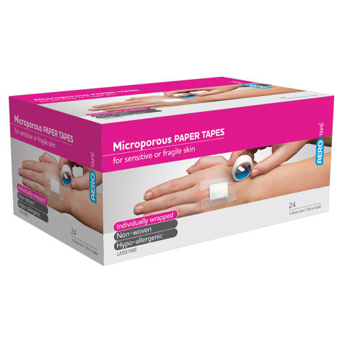 Aerotape White Microporous Paper Tape 1.25cm x 5m Box of 24