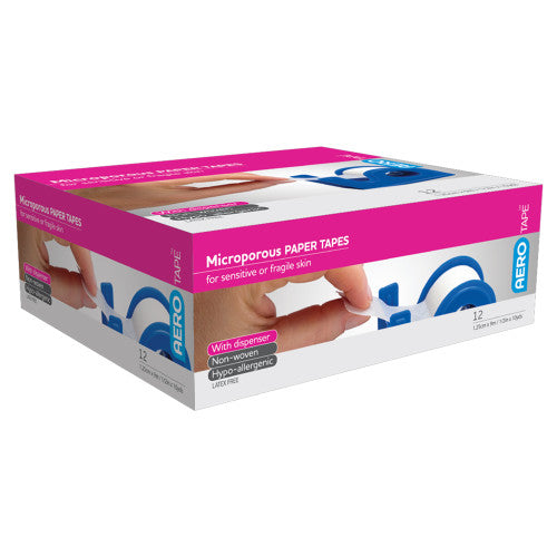 Aerotape White Microporous Paper Tape with Dispenser 1.25cm x 9.1m Box of 12