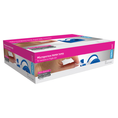 Aerotape White Microporous Paper Tape with Dispenser 2.5cm x 9.1m Box of 12