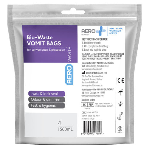 Aerowaste Bio-Waste Vomit Bag 1500ml Bag of 4 Pack of 6