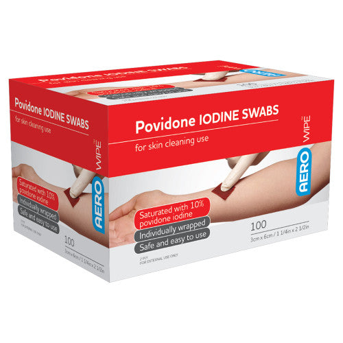 Aerowipe 10% Povidone Iodine Swabs 60 x 33mm Box of 100