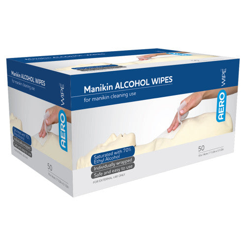 Aerowipe 70% Ethyl Alcohol Manikin Swabs 19 x 14cm Box of 50