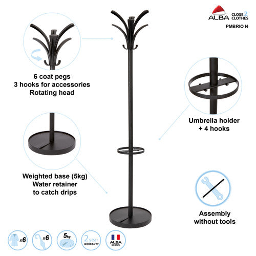 Alba Brio Coat Rack Black