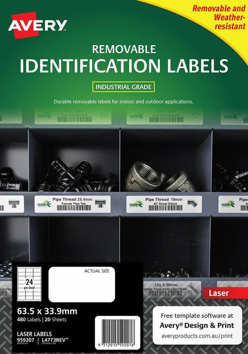 Avery Removable White Heavy Duty Labels L4773 263.5 x 33.92mm 20 Pack 24UP