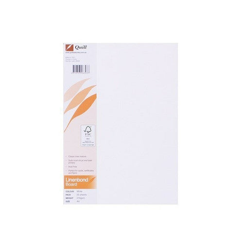Quill Linenbond Board 216gsm A4 White Pack of 25