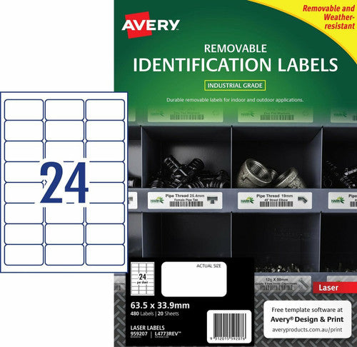 Avery Removable White Heavy Duty Labels L4773 263.5 x 33.92mm 20 Pack 24UP