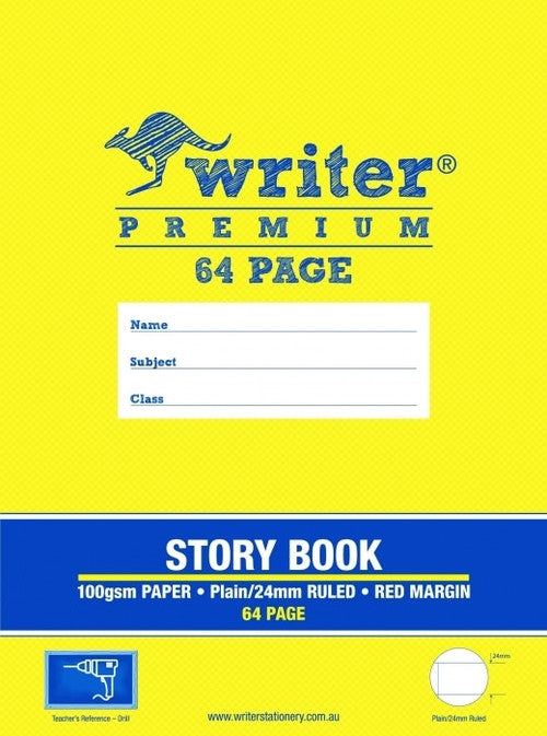 Writer Premium Story Book A4 64 Page Half Plain Half 24mm Solid Ruled Drill Cover Pack 10 — front cover