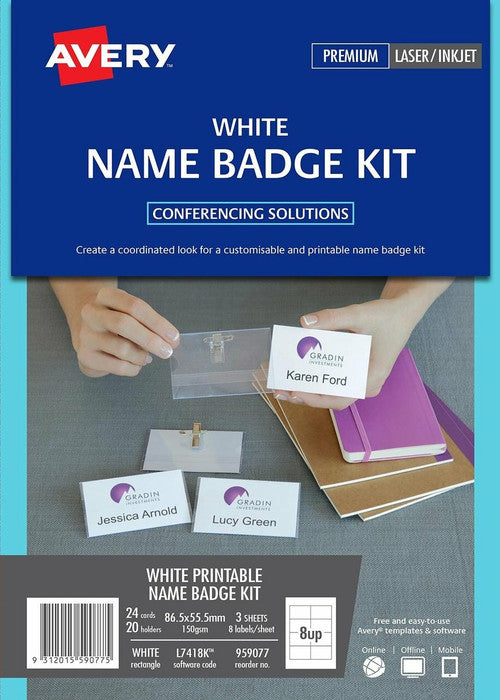 Avery Card Name Badge Kit L7418K Microperforated 86.5 x 55.5mm White 8UP