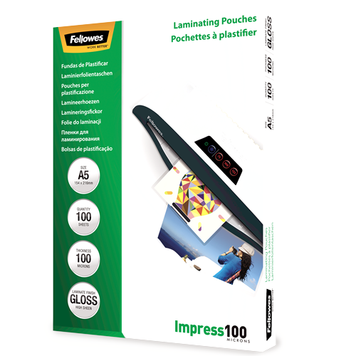 Fellowes Glossy A5 100 Micron Laminating Pouch 100 Pack
