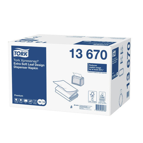 Tork Xpressnap Extra Soft Leaf Design Dispenser Napkin 2 Ply N4 White Carton of 8