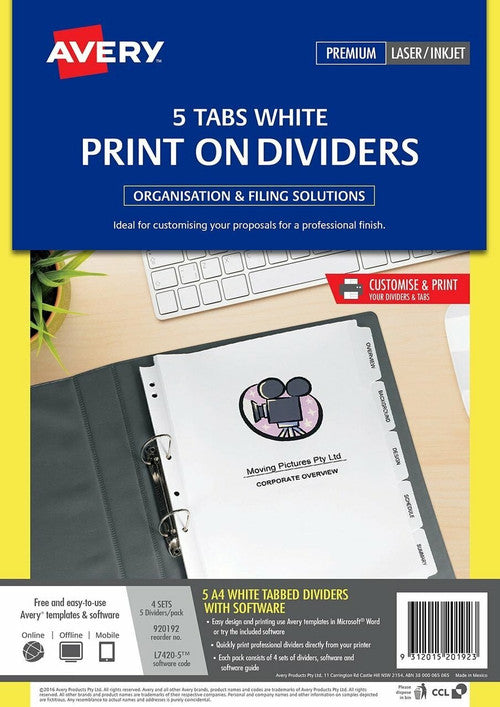 Avery Print on Dividers Laser 5 Part 4 Sets L7420-5