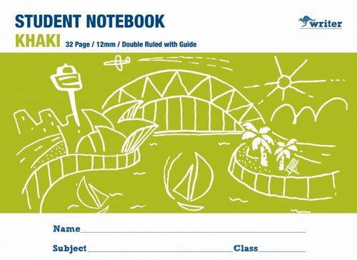 Writer Student Notebook 32 Page Double Ruled Guide 12mm Khaki Pack 20