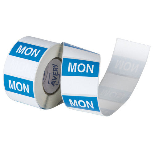 Avery Monday Day Labels 40 x 40mm Removable Blue White 500 Labels