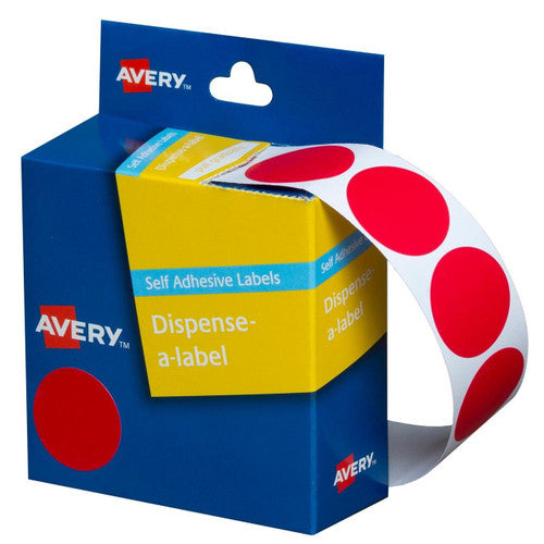 Avery Red Dispenser Labels Circle 24mm 500 Pack