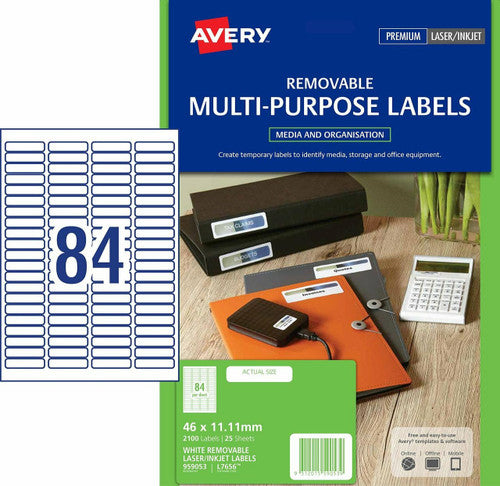 Avery White Removable 35mm Slide or Small Item Labels L7656 2100 Pack 46 x 11.11mm 84UP
