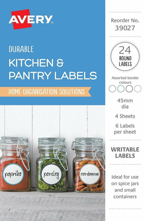 Avery Assorted Round Kitchen and Pantry Labels 45mm Diameter 24 Pack