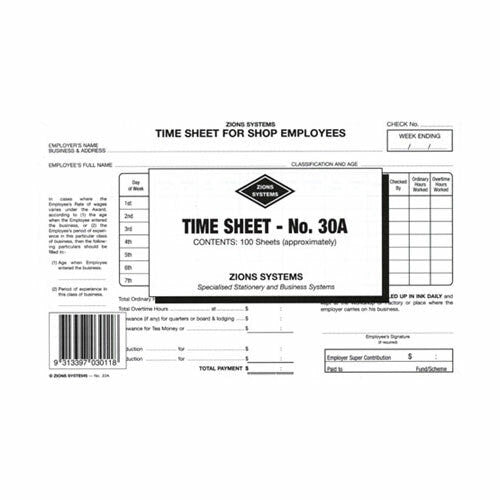 Time Sheets and Cards No. 30A Shop Employees