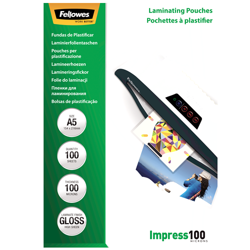 Fellowes Glossy A5 100 Micron Laminating Pouch 100 Pack
