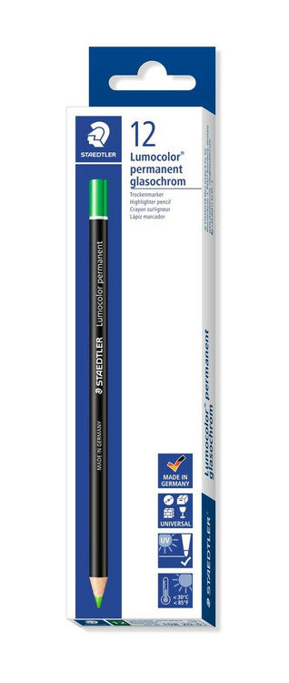 Staedtler Lumocolor Permanent Glasochrom Pencils Green Box 12 108 20-5