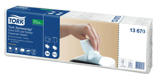 Tork Xpressnap Extra Soft Leaf Design Dispenser Napkin 2 Ply N4 White Carton of 8