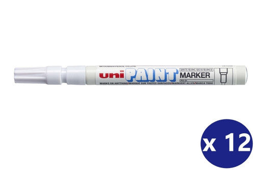 Uni Paint PX-21 Permanent Marker 1.2mm Bullet Tip White Box of 12