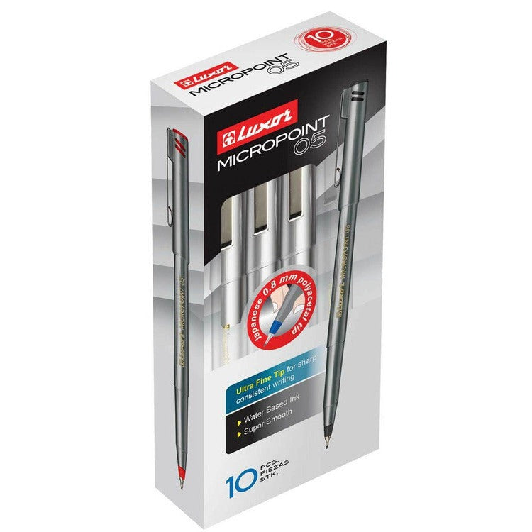 Luxor Micropoint 05 fineliner box marked 10 pieces, printed with a Japanese 0.8 mm polyacetal tip, ultra fine tip, water based ink and super smooth