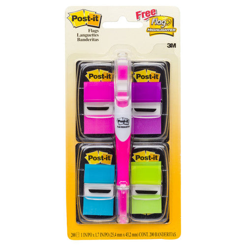 Post-it Flags Bright Assorted 25 x 43mm 680-PPBGVA + Highlighter