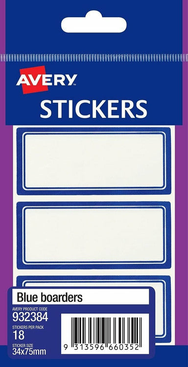 Avery White Multi-Purpose Stickers Blue Border 75 x 34mm 18 Pack