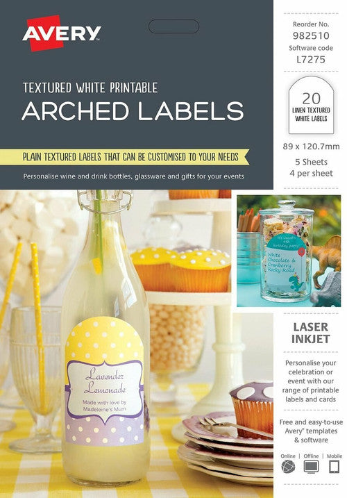 Avery Textured Arched Labels L7275 20 Pack 89 x 120.7mm 4UP