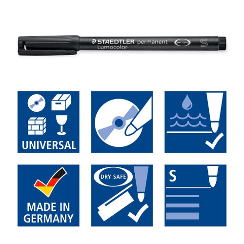 Staedtler Lumocolor Permanent Pen Superfine Black Box of 10 313-9