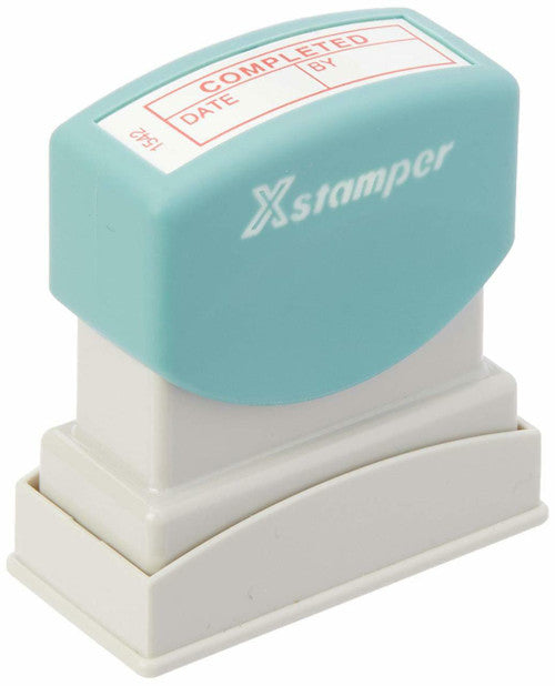 Xstamper Message Stamp Completed/Date/By Red