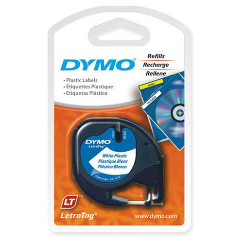 Dymo LetraTag Label Tape 12mm x 4m Black on White Plastic