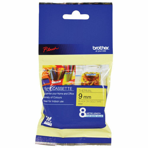 Brother Cassette Thermal Tape M821 9mm x 8m Black on Gold