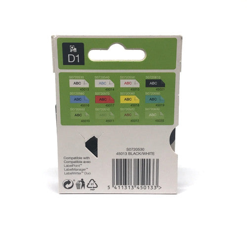 Dymo D1 Label Tape 12mm x 7m Black on White