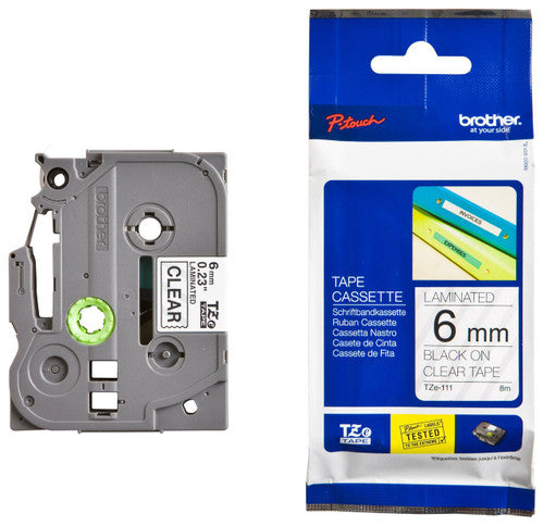 Brother TZe Tape 6mm Black on Clear TZE111