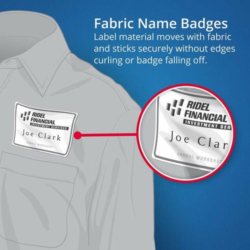 Avery Fabric Name Badge Labels L7418 120 Pack 86.5 x 55.5mm White 8UP