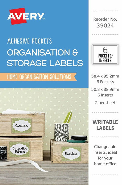 Avery Clear Adhesive Pockets with White Inserts 6 Pack 50.8 x 88.9mm