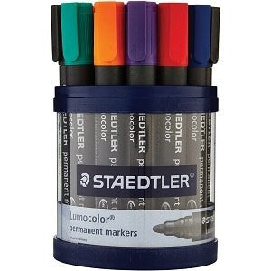 Staedtler Lumocolor 352-S KP19 permanent bullet tip markers counter cup of 19 assorted showing comprehensive colour range for complex permanent coding